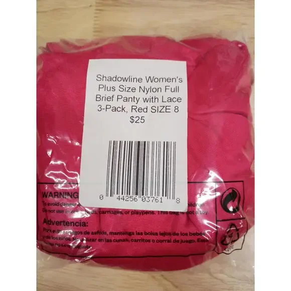 Shadowline Women's Plus Size Nylon Full Brief Panty with Lace 3-Pack, Red SIZE 8 - Picture 4 of 4